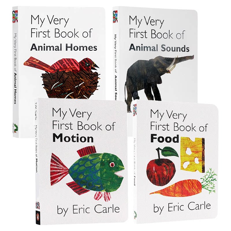 My Very First Library 我的第一个图书馆4册 英文原版绘本 上下翻页配对书 Eric Carle卡尔爷爷 儿童英语启蒙数字食物图画纸板书