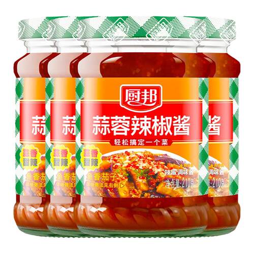 厨邦蒜蓉辣椒酱210g*4瓶拌饭酱辣酱下饭菜家用酱料酱开胃菜调料