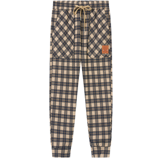 BM高街裤子男欧美潮牌刺绣格子男士卫裤2021新款潮流秋季休闲长裤