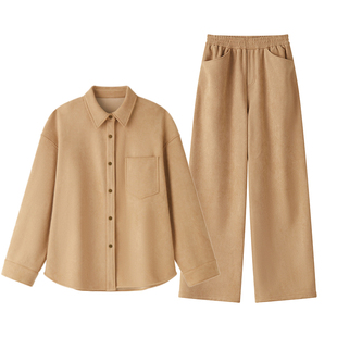 ZzZHANG｜摩登叙事_时髦中古飒感加绒仿麂皮绒马甲衬衫长裤套装