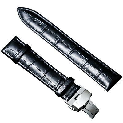 铁达时真牛皮原装款蝴蝶扣手表带