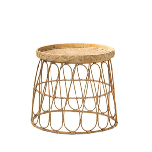 北欧ins圆形藤编茶几原木色小圆桌榻榻米傣族竹编桌子编织藤边几