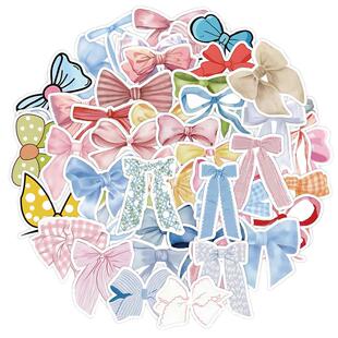 50张ins风丝带蝴蝶结贴纸少女心多巴胺炫彩贴纸DIY手机壳笔记本行李箱冰箱平板电脑键盘电表箱水杯镜面遮丑贴