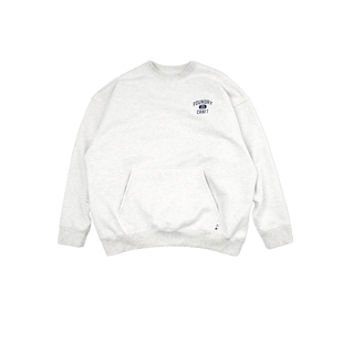 foundry 25aw日系宽松口袋落肩浅花灰字母刺绣抓绒套头圆领卫衣男