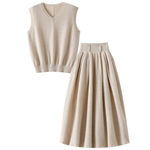 气质到骨子里~加厚100%纯山羊绒衫女V领背心马甲半身裙子伞裙套装