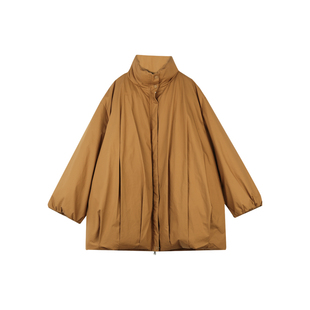 BLUEerror 纸感加厚保暖立领黑色轻薄羽绒服女鸭绒宽松外套冬季