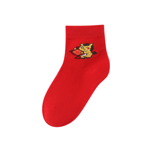 儿童过年红色红袜子秋冬中筒马年生肖宝宝男童属马女童本命年新年