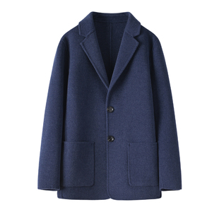 秋冬季新款双面羊绒大衣男士毛呢外套中年短款修身纯羊毛呢子西装