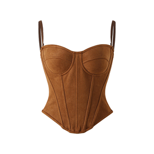 CORSELET 秋冬心领抹胸磨毛弹力可调节绷带麂皮收腰显瘦鱼骨胸衣