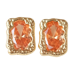 《黄油可颂》法式复古简约几何方形金色超闪锆石耳钉耳夹耳环耳饰