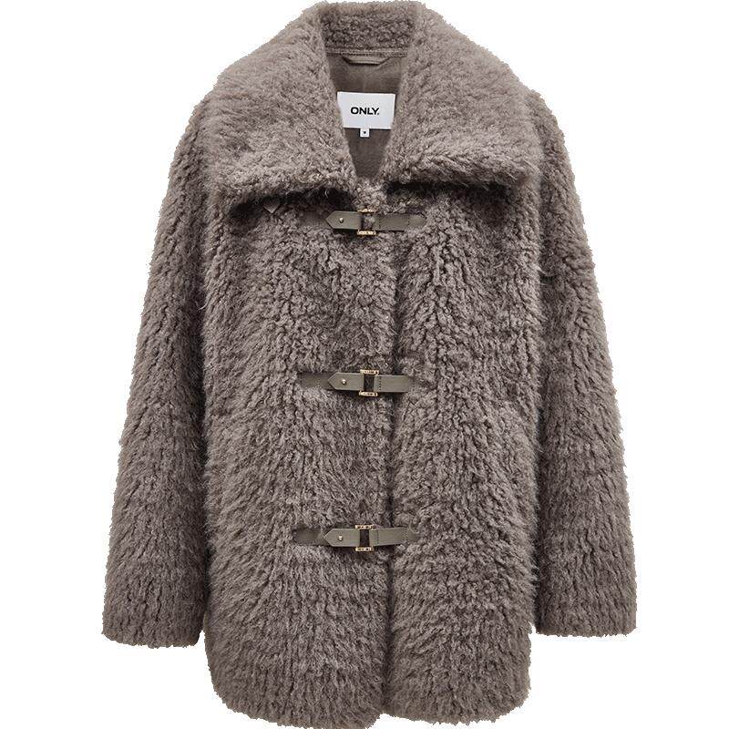 ONLY保暖落肩宽松翻领毛绒棉服