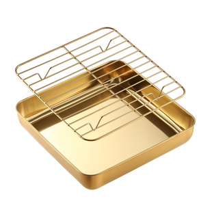 正方形不锈钢平底盘空气炸锅烤箱配滤网架方盘商用食物模具蒸糕盘