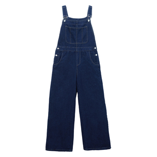 复古美式深蓝大阔腿牛仔背带裤女减龄高腰显瘦宽松直筒连体裤长裤