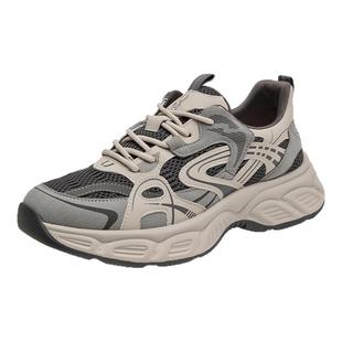 蜘蛛王男鞋2025新款老爹鞋运动休闲网面透气厚底增高男士轻便软底