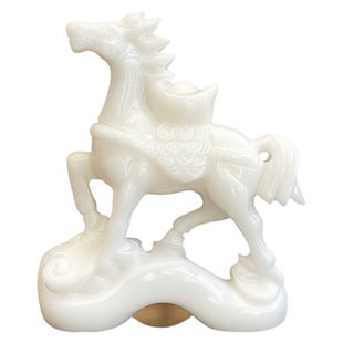 天然白玉马上发财摆件 马到成功招财旺事业办公室客厅开业礼品