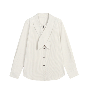 pusumede 柔雾皖梦 蝴蝶结绑带条纹衬衫女通勤内搭叠穿长袖衬衣