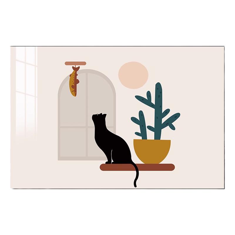 餐厅装饰画现代简约静物猫咪饭厅挂画横版饭店客厅背景墙餐桌壁画