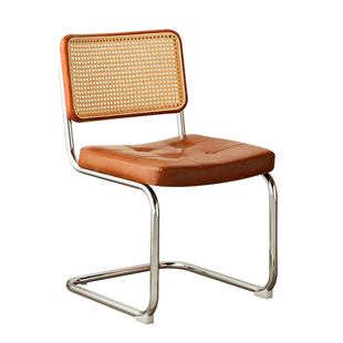 实木藤编椅子家用轻奢餐椅包豪斯靠背椅侘寂风中古椅复古餐桌凳子