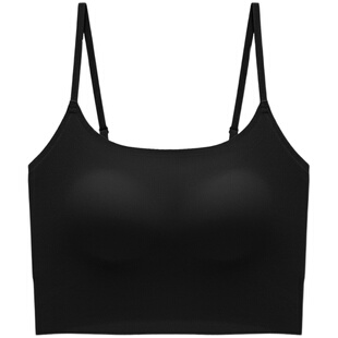 新款无痕一片式内衣舒适背心细肩带固定杯垫防走光少女美背文胸