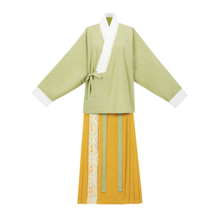 【观止织造|暖莺】明制汉服对穿交短袄马面裙绿色日常通勤文艺风