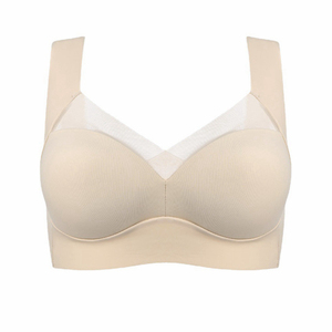 无痕冰丝无钢圈文胸薄大胸显小聚拢一体式罩杯大码美背心内衣女夏