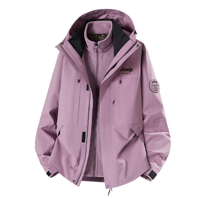 吉普外套女冬季妈妈装冲锋衣三合一女士夹克秋冬中老年上衣两件套