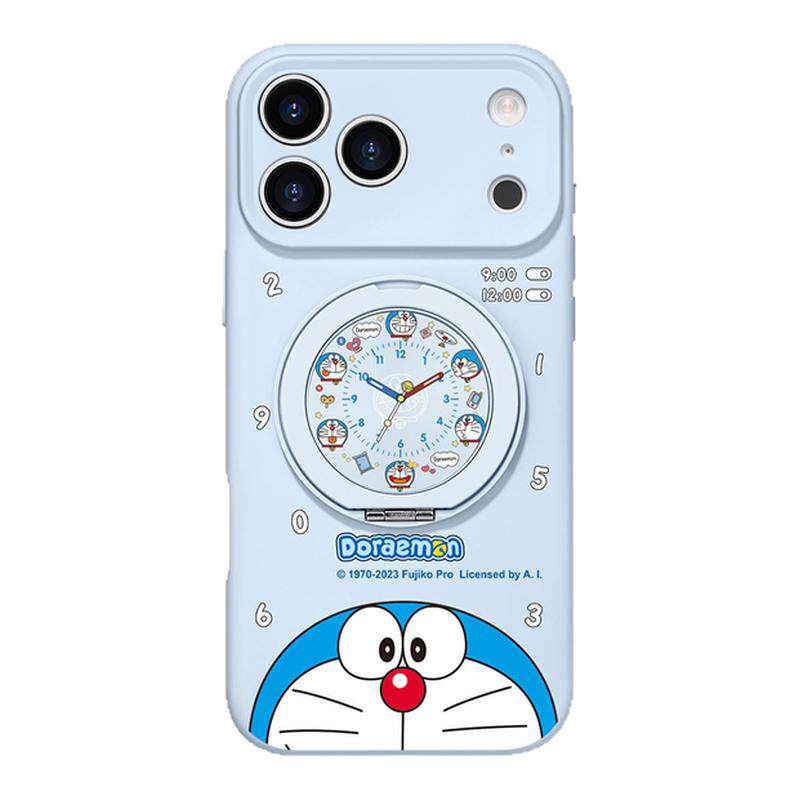 时钟叮当猫适用iPhone17Promax手机壳新款苹果16Pro磁吸带支架套Bo3液态硅胶支点ip15高级感14可爱女13pm全包