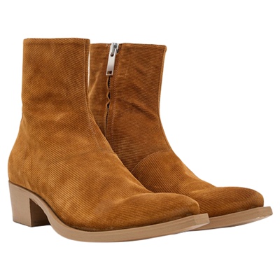 424高街做旧复古驼色灯芯绒短靴