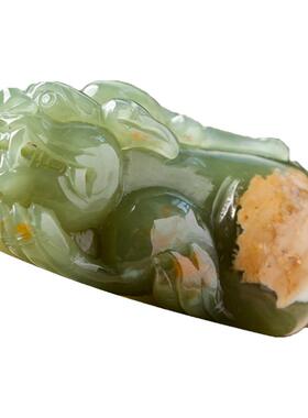 貔貅吊坠 河磨玉析木绿 下单赠送挂绳 苏工园雕 望天吼男女款挂件