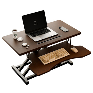 站立式升降电脑工作台桌面支架增高办公室笔记本气动实木显示器