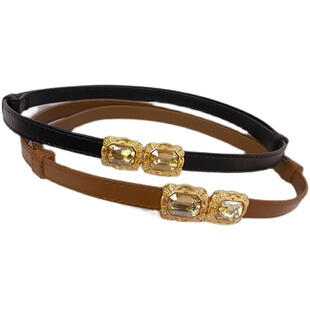 chao级高档！方糖钻可调节细腰带女装饰外套连衣裙百搭真皮小皮带