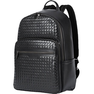 手工真皮男包双肩包头层牛皮编织时尚商务多功能背包电脑超大容量