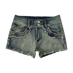 李李服饰性感低腰铆钉丰胯牛仔超短裤女春季新款修身显瘦弹力热裤