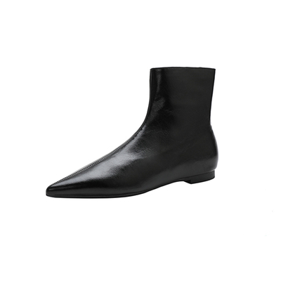 尖头短靴保暖软底拉链单靴