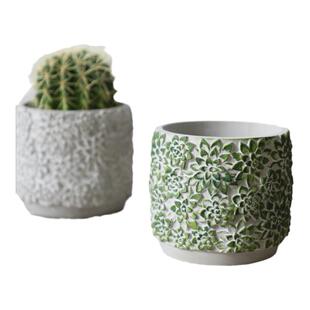 泥器 ins风创意个性浮雕多肉圆形透气水泥花盆文艺小清新桌面阳台