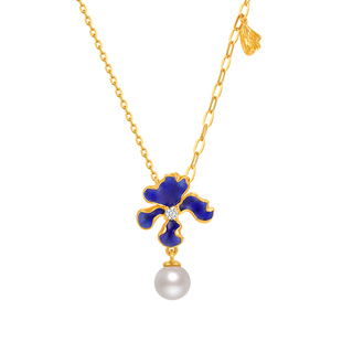 【商场同款】莱绅通灵 七夕限定款ART鸢尾 足金钻石珍珠项链