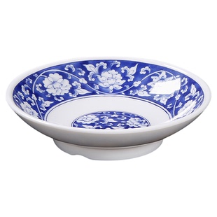 青花密胺仿瓷圆盘子中式餐厅专用特色餐具商用高脚小吃碟子冷菜盘