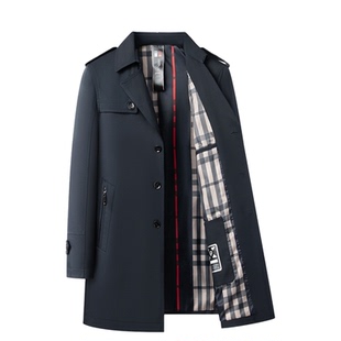 高级感休闲大衣男士中长款翻领系带纯色男装外套2026时尚流行风衣