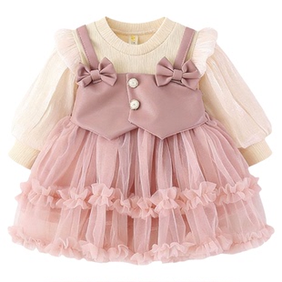 女童连衣裙春秋季儿童女宝宝周岁礼服蓬蓬纱公主裙子洋气小童秋装