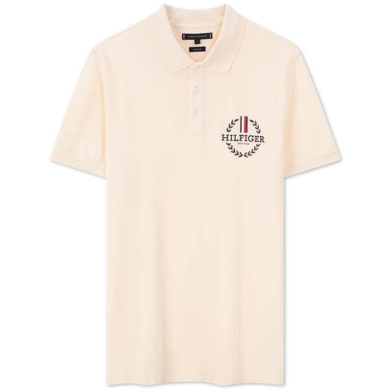 Tommy男纯棉徽章印花短袖POLO衫