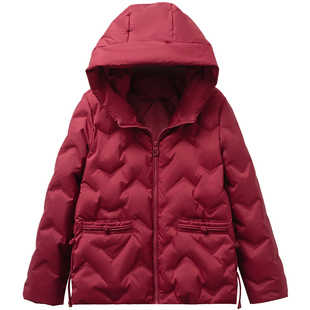 雅鹿秋冬2025新款羽绒服女短款红色妈妈女款小个子显瘦外套