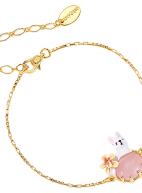 Juicy Grape陌花灵兔原创设计可爱卡通白兔子粉玉髓珐琅手链手饰