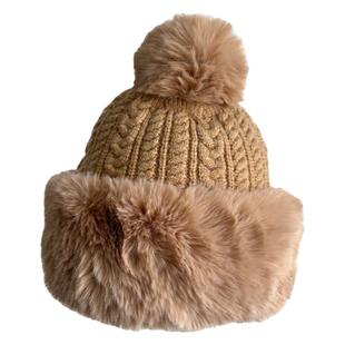 白色毛绒加厚保暖护耳针织帽女冬季可爱毛球蒙古帽户外包头滑雪帽