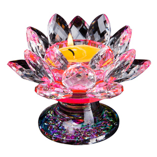 18片叶子水晶玻璃莲花烛台酥油灯座供佛灯长明灯佛前摆件蜡烛佛贡