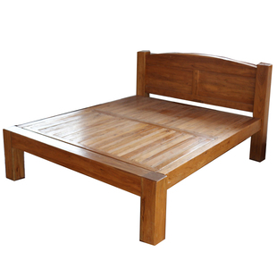 纯实木床1.81.51.2米现代简约老榆木家具平尾结实大料榆木床双人