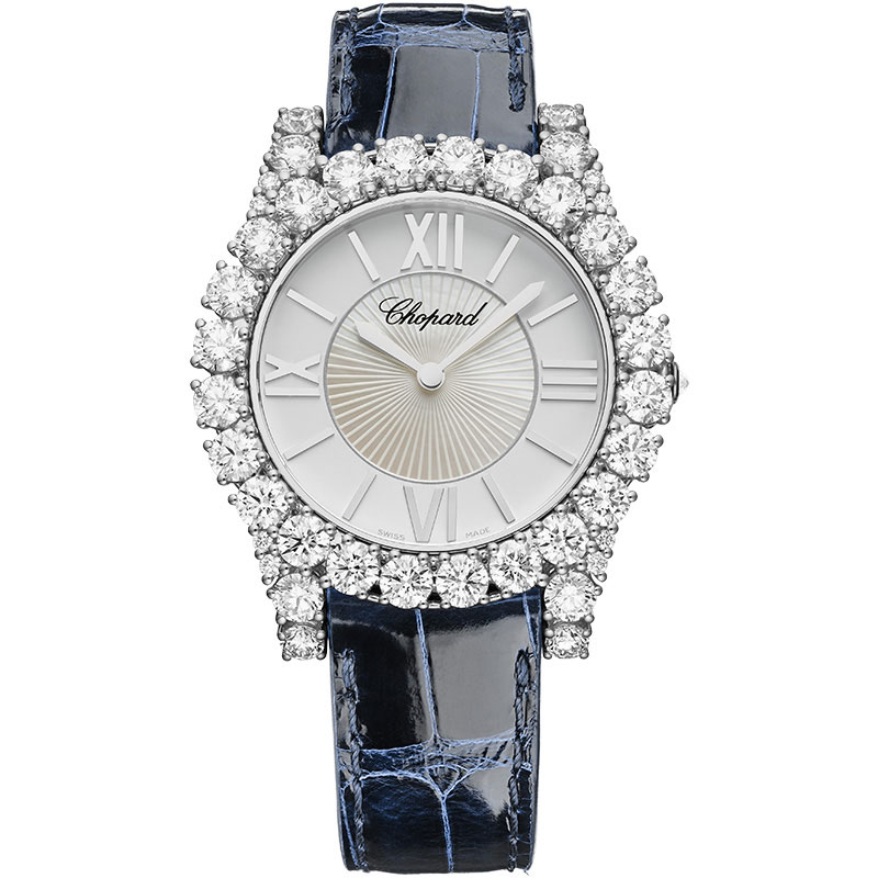 Chopard萧邦椭圆镶钻机械腕表蓝表带奢华商务女表新婚礼物