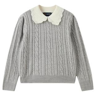 【含绵羊毛】eland kids衣恋童装女童针织衫25年冬娃娃领绞花毛衣
