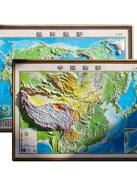 中国和世界地图超大3d立体凹凸版