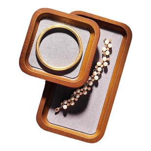 收拾托盘实木复古高档首饰盘精致手链手镯珠宝展示盘长方形项链盘