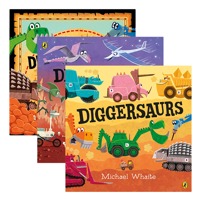 英文原版 Diggersaurs 忙碌的恐龙工程车系列3册套装 图画多彩活泼 儿童趣味想象故事绘本 英文版 进口英语原版书籍